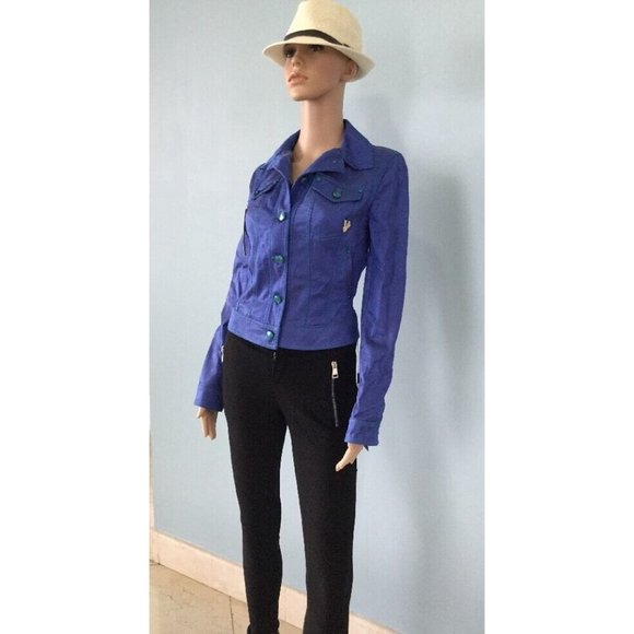 NWT Authentic Versace Blue Jean Jacket Crop Contrast Stitching IT 40 US 4 S - Picture 7 of 11